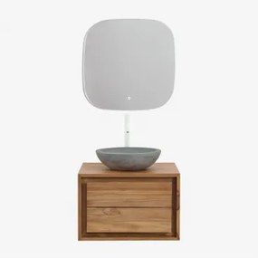 Zestaw Wiszących Mebli Łazienkowych Z Drewna Tekowego Jabari Drewno Tekowe & Okrągły Szary Cement Ø40 Cm Tarsis - Sklum