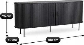 Komoda do Salonu Rozsuwana TRISH 180 cm Czarna Dwudrzwiowa Ryflowana Japandi