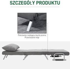 HOMCOM Fotel Rozkładany z funkcją spania Składany fotel sypialny Maksymalny udźwig: 100kg Pięciopozycyjna regulacja oparcia  Jasnoszary | Aosom PL