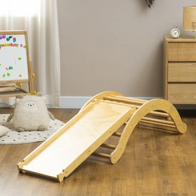 AIYAPLAY Zestaw wspinaczkowy dla dzieci, design 4 w 1 z mostkiem łukowym, huśtawką, poduszką, rampą zjeżdżalnią, do użytku wewnętrznego, Drewno