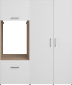 Mebel pod pralkę z szafkami i słupkiem z podwójnymi drzwiami – Jasny naturalny i biały – S156 x W184 – ERKANO