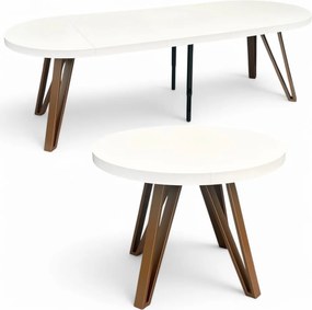 Stół okrągły BIAŁY PÓŁMAT rozkładany Ø100/300 cm + Miedziane Nogi Metal