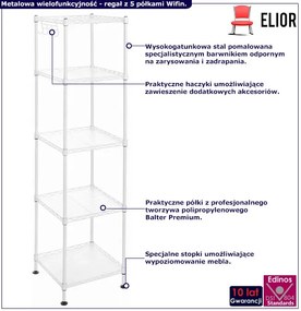 Biały regał metalowy z 5 półkami - Wifin