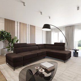 Masseno Narożnik AVISE z funkcją spania i pojemnikiem na pościel Narozniki L, Rozkładana sofa - Brązowy, MONOLITH 29