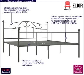 Szare metalowe łóżko w stylu loftowym 180x200 cm - Okla