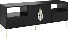 Czarna komoda RTV Skandica MERLIN ze złotymi dodatkami