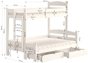 Łóżko piętrowe Lovic 90x200/120x200 z szufladami lewostronne - sosna