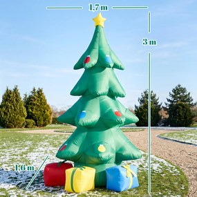Outsunny Nadmuchiwana choinka 300 cm z gwiazdą RGB i oświetleniem LED, pudełka na prezenty, XXL IP44 wodoodporna na imprezy bożonarodzeniowe | Aosom PL