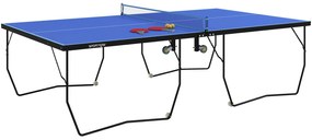 SPORTNOW Stół do Tenisa Stołowego, Składany, 8 Kół, Rama z Malowanej Proszkowo Stali, MDF, 274 x 152,5 x 76 cm, Niebieski
