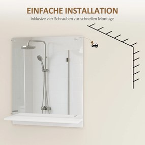 HOMCOM Lustro łazienkowe 50 x 60 cm, lustro ścienne z półką, do przedpokoju i korytarza, biały | Aosom PL