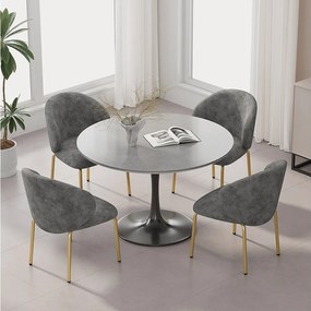 Zestaw 4 krzeseł do jadalni - 47,5 x 56 x 74 cm - krzesło do toaletki - nogi w kolorze złotym - szenil - szary