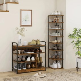 HOMCOM Półka na Buty 8-Poziomowa, Otwarty Design, Rama Metalowa, Regulowane Nóżki, 70x30x65 cm, Brąz/Czarny