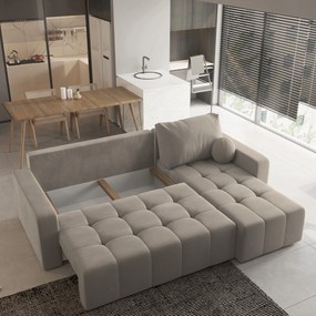 Masseno Narożnik VOLIRA z funkcją spania i pojemnikiem na pościel Narozniki L, Rozkładana sofa - Beżowy, PAROS 02