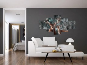 Obraz - Jeleń i łania w zaśnieżonym lesie (125x70 cm)