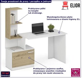 Biurko z szafką i półkami biały + dąb artisan - Kayla