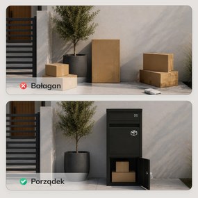 Skrzynka na paczki kurierskie i listy metalowa, zewnętrzna, zamykana, czarna Paczkobox PAT