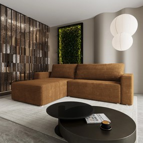 Masseno Narożnik CALTI z funkcją spania i pojemnikiem na pościel Narozniki L, Rozkładana sofa - Miedziany, TILIA 56