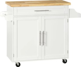 HOMCOM Wózek Kuchenny Serwisowy Wyspowy, 1 Półka na Przyprawy, 1 Uchwyt na Ręcznik, 109 cm x 40 cm x 89 cm, Biały