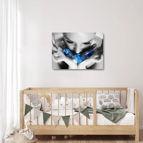 Obraz na szkle portretu kobiety z kamieniami (70x50 cm)