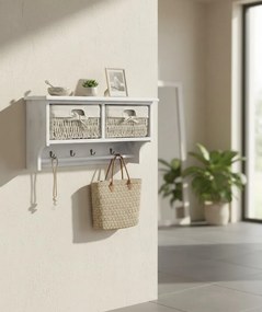 Biała drewniana półka ścienna z szufladami na klucze S1-N02