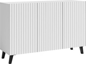 Nowoczesna komoda 120 cm do salonu na nóżkach, biała, fronty MDF szerokie ryfle