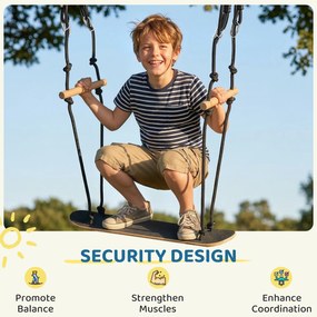 AIYAPLAY Huśtawka deskorolkowa z regulacją wysokości, antypoślizgową deską, wodoodporną liną, uchwytami, Czarna | Aosom PL