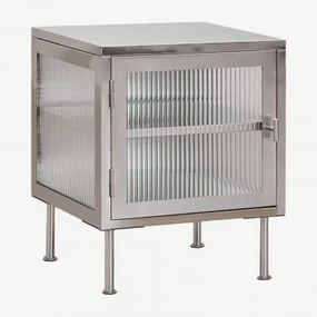 Stolik Nocny Z Stali I Szkła Paoline Szczotkowana Szarość - Sklum