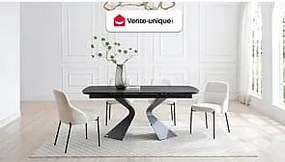 Stół do jadalni rozkładany dla 6 do 10 osób ze szkła hartowanego, ceramiki i metalu - Efekt czarnego marmuru - KAJARI marki Maison Céphy