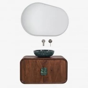 Zestaw Wiszących Mebli Łazienkowych 95x45 Cm Z Drewna Mango I Naturalnego Kamienia Kivalina Owalna Lampa Led I Przeciwmgielna 100x80 Cm Riben & Szczot