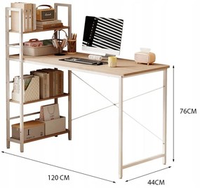 Biurko młodzieżowe z regałem komputerowe jasny brąz nowoczesne loft 120 cm