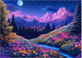 Obraz - Fioletowy krajobraz przy pełni księżyca (70x50 cm)
