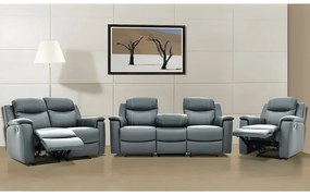 Kanapa 3-osobowa, 2-osobowa i fotel z funkcją relax EVASION ze skóry - Szary