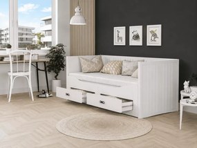 Łóżko dziecięce rozkładane Wilson 80x200 białe z 2 szufladami stelaż drewno