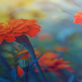 Obraz - Pomarańczowe kwiaty (z zegarem) (90x30 cm)