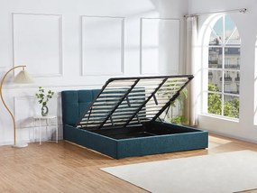 Łóżko ze skrzynią  180 x 200 cm - Tkanina z bukli  - Ciemnoturkusowy - MAZIRI