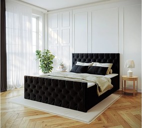 Łóżko kontynentalne z pojemnikiem Mars, tkanina Riviera, 140x200 cm, Czarny