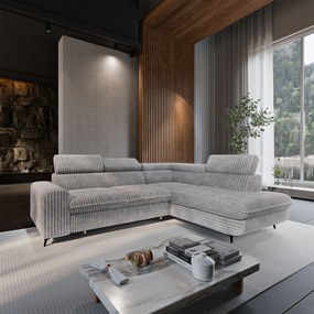 Masseno Narożnik VELISS z funkcją spania i pojemnikiem na pościel Rozkładana sofa do Salonu - Jasnoszary, TILIA 86