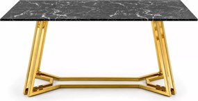 Prostokątny stół Zenith 160x90 cm ze szklanym blatem w kolorze czarny marmur na złotych metalowych nogach