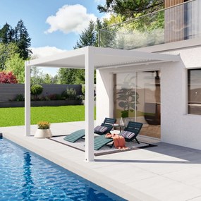 PRIMEYARD 3x4 pergola przyścienna w kolorze biały, z dachem lamelowym w kolorze biały - (400143)