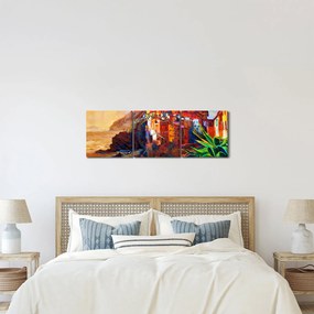 Obraz - Wieś na wybrzeżu Cinque Terre, Włoska Riviera, nowoczesny impresionism (z zegarem) (90x30 cm)