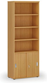 Szafa biurowa kombinowana PRIMA WOOD, drzwi przesuwne na 2 poziomach, 800 x 420 x 2128 mm, buk