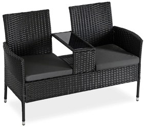 Sofa Ogrodowa Dwuosobowa ze Stolikiem KENT Technorattan Czarna