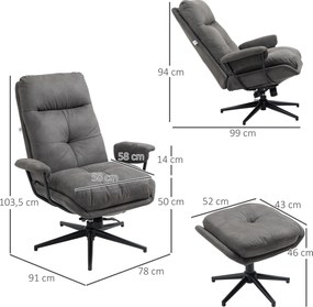 HOMCOM Fotel relaksacyjny z podnóżkiem, obrotowy fotel telewizyjny z funkcją leżenia