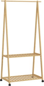 HOMCOM Stojak na ubrania, 2 dolne półki, 67 cm długi pręt, Bambus, Kółka