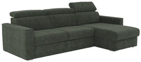 Kanapa narożna dwustronna rozkładana typu express z tkaniny welurowej zielonej - Szerokie listwy pod materacem 140 cm - Materac 14 cm VIZIR