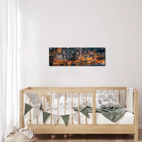 Obraz miasta nocą (z zegarem) (90x30 cm)