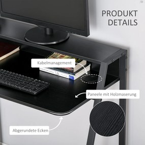 HOMCOM Stolik pod komputer Stół biurowy z szufladą na kable Czarny metal i MDF Stylowy i funkcjonalny 84x45x85 cm | Aosom PL