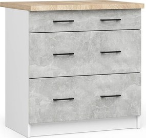 Szafka kuchenna AKORD S80 z blatem system OLIWIA Biała 80 cm 3 szuflady kolor Beton mat 80x46x85 cm