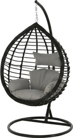 Wiszący fotel TARINO ze stojakiem, czarny/szara poduszka