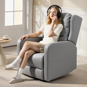 HOMCOM Fotel masujący z funkcją odchylania oparcia, ekoskóra, elektrycznie regulowany, podnóżek, kieszeń boczna, rama stalowa, szary
